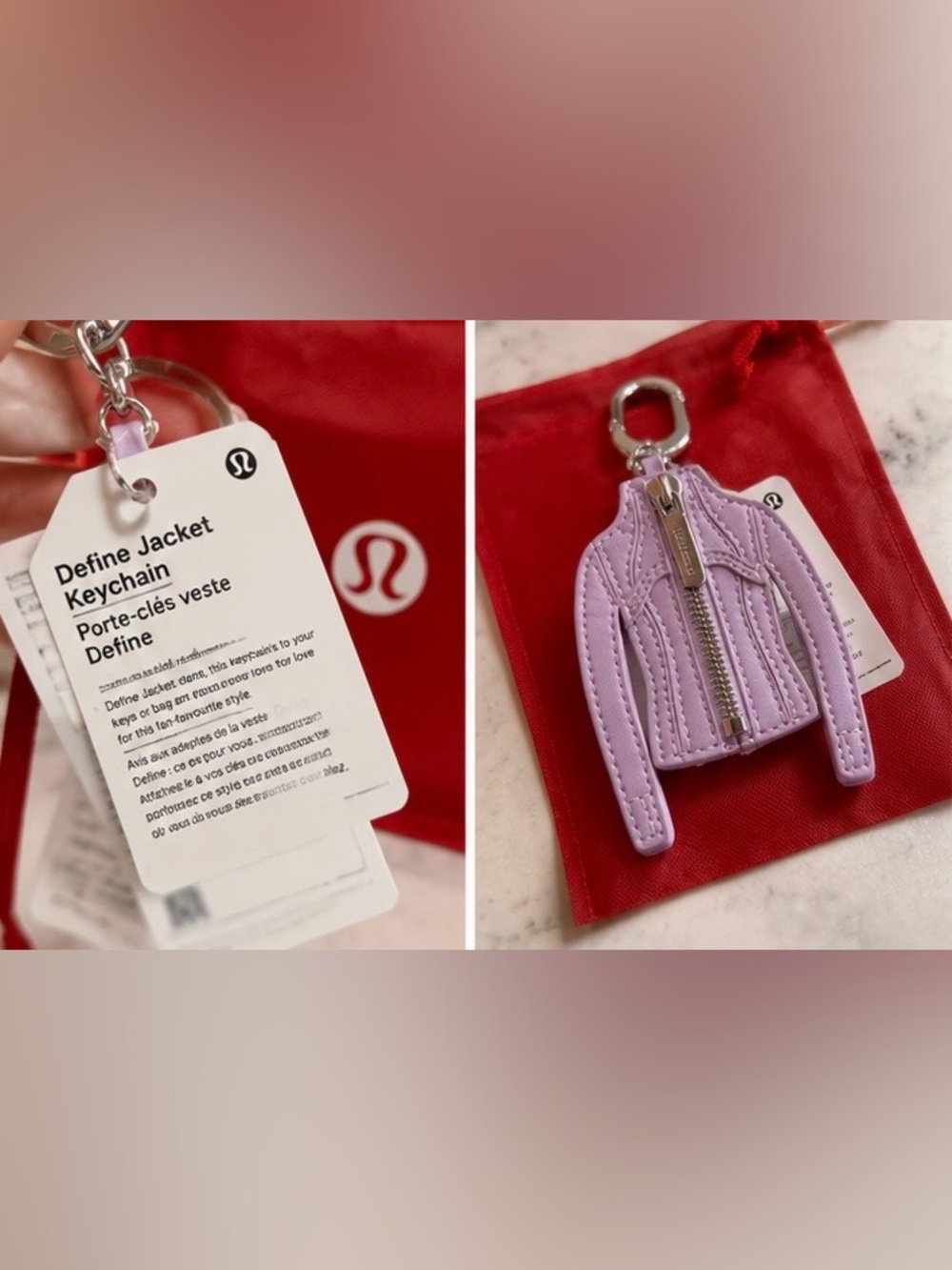 Lululemon Define Jacket Keychain Lavender NWT w/ Red Gift Pouch 💜🔑 - Picture 8 of 9